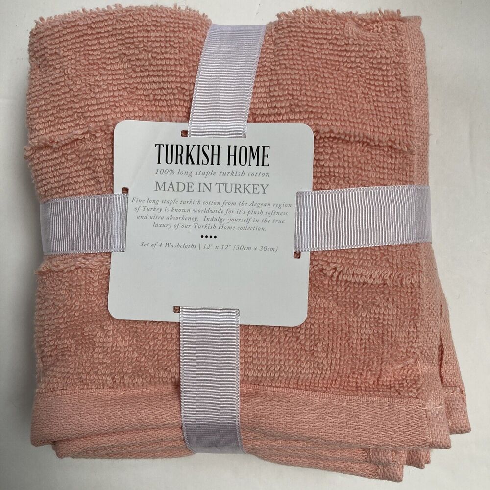 Turkish Home Coral Wash Cloths Cotton Set of Four 12x12 inch